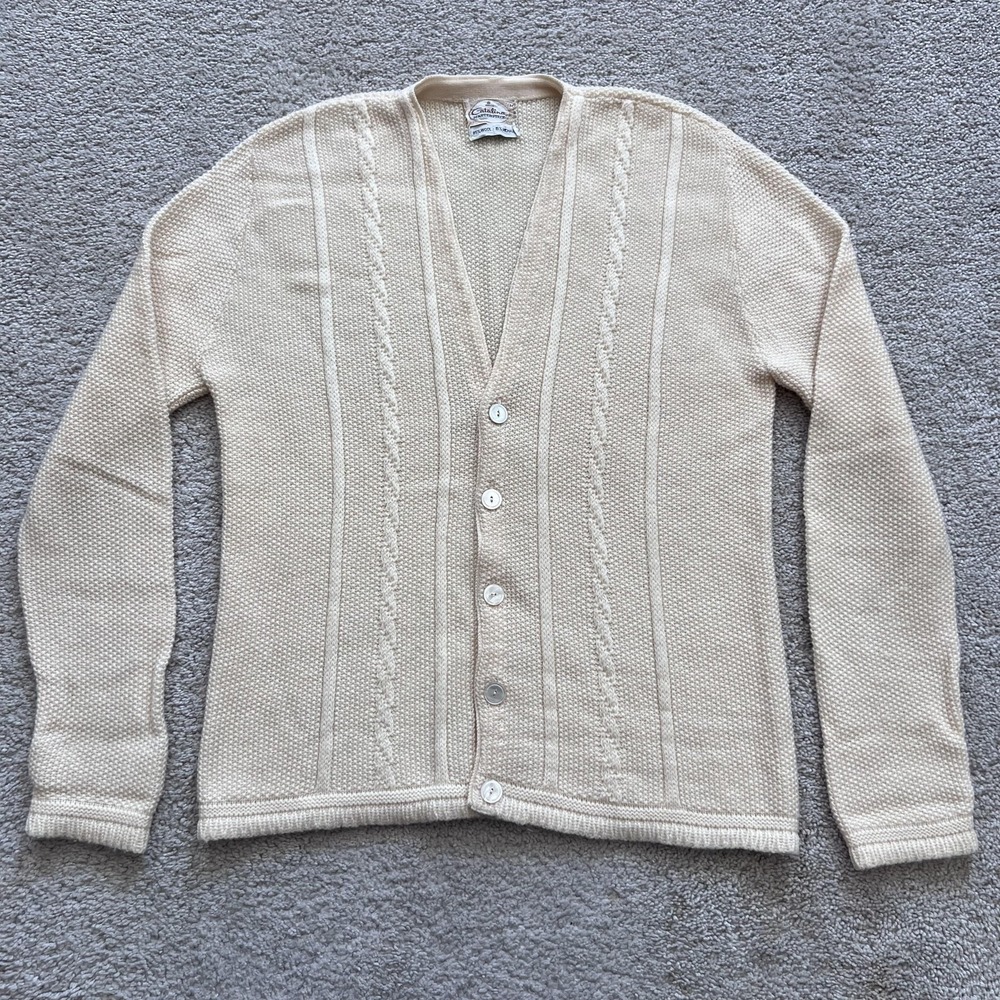 Vintage Catalina Masterpiece Mohair Cardigan Sweater Womens M Beige Cable Knit